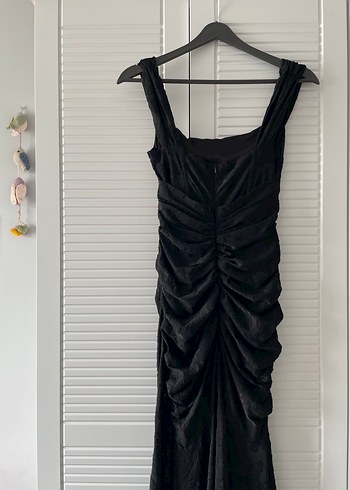 Uzun Siyah Drapeli Kadın Elbise - Görsel 4