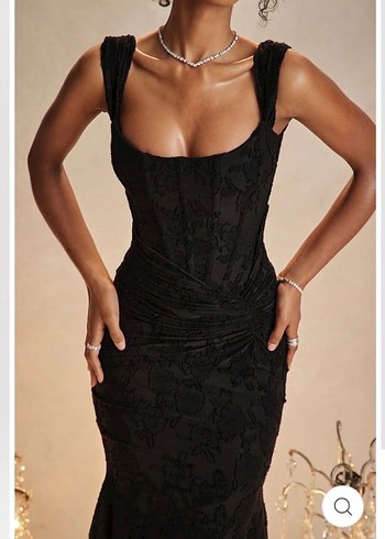 Uzun Siyah Drapeli Kadın Elbise - Görsel 5