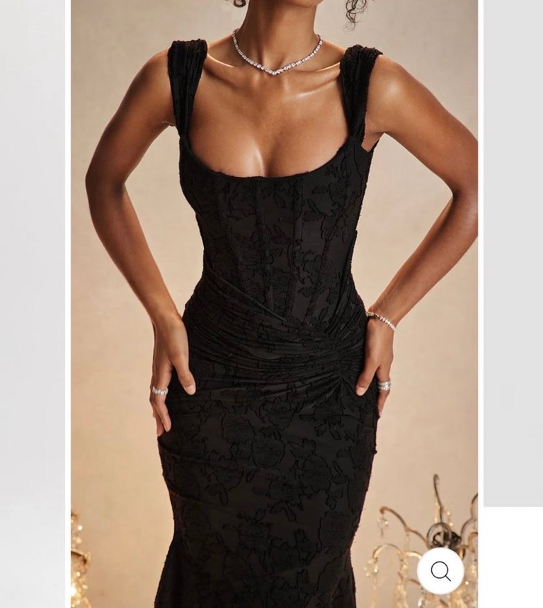 Uzun Siyah Drapeli Kadın Elbise - Görsel 5