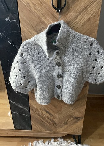 Gri Kısa Kollu Bohem Triko Hırka