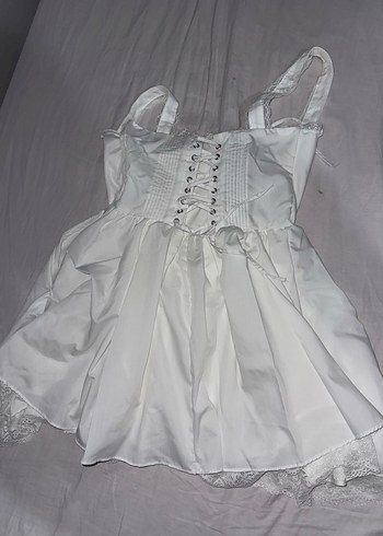 Beyaz Straplez Mini elbise - Görsel 3