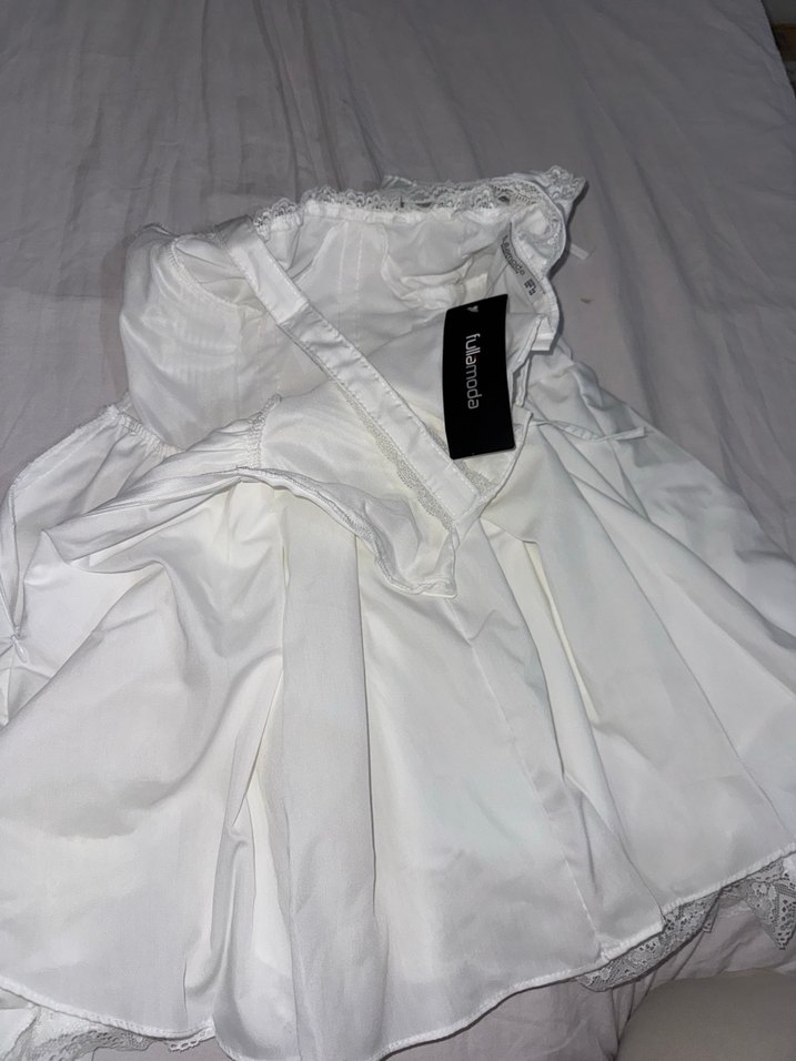 Beyaz Straplez Mini elbise - Görsel 4