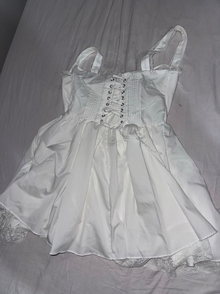 Beyaz Straplez Mini elbise - Görsel 3