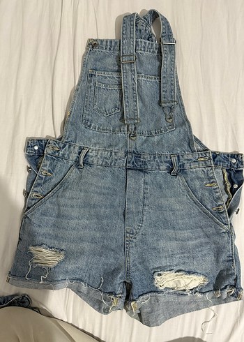 Kadın Gri Denim Midi Salopet - Görsel 2