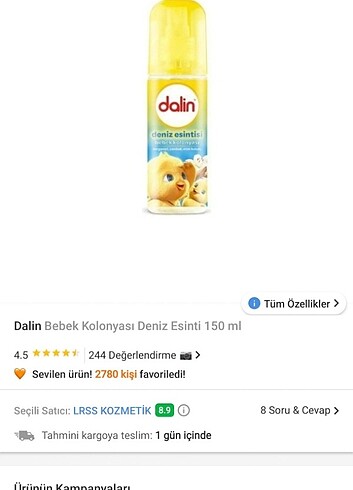 Dalin Deniz Esintisi Bebek Kolonyası 150 ml