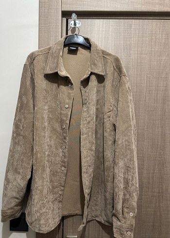 Düğmeli Kahverengi Erkek Kadife Gömlek - Görsel 2