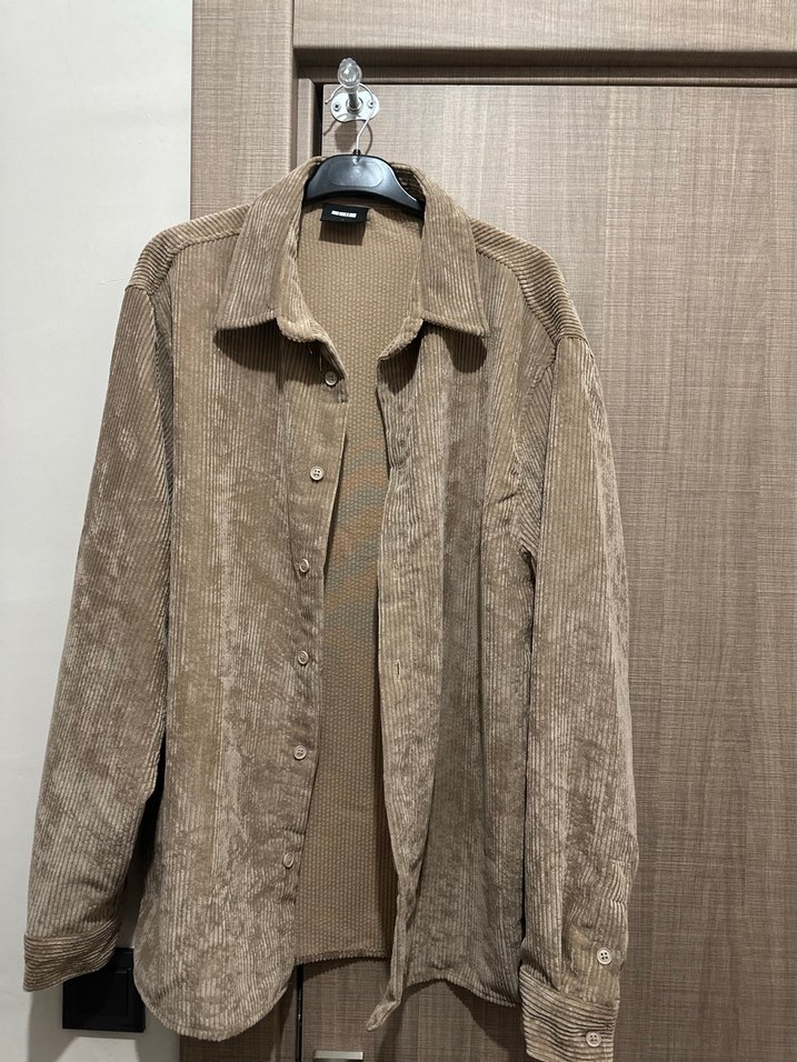 Düğmeli Kahverengi Erkek Kadife Gömlek - Görsel 2