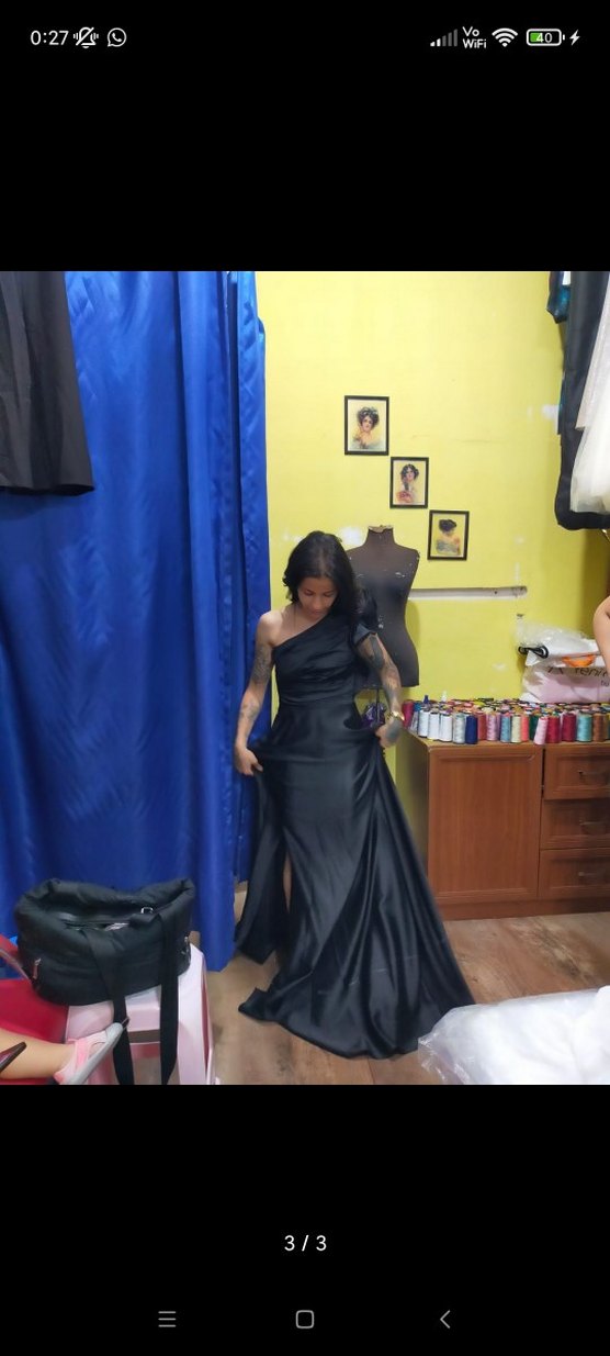 Siyah Drapeli Uzun Abiye Elbise - Görsel 2