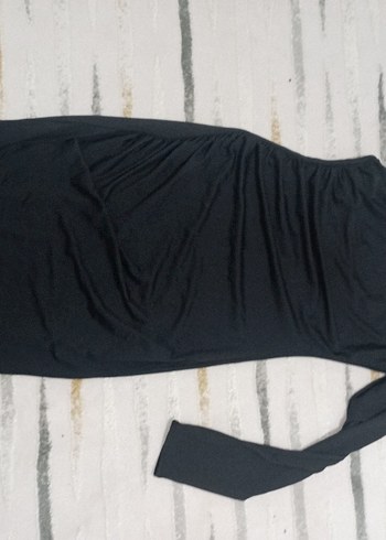 Uzun Kollu Siyah Drapeli Elbise - Görsel 6