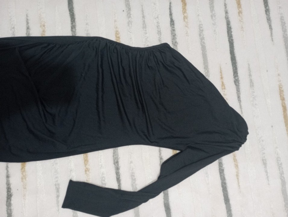 Uzun Kollu Siyah Drapeli Elbise - Görsel 4