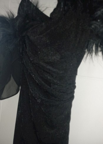 Siyah Kürklü Midi  Elbisesi - Görsel 5