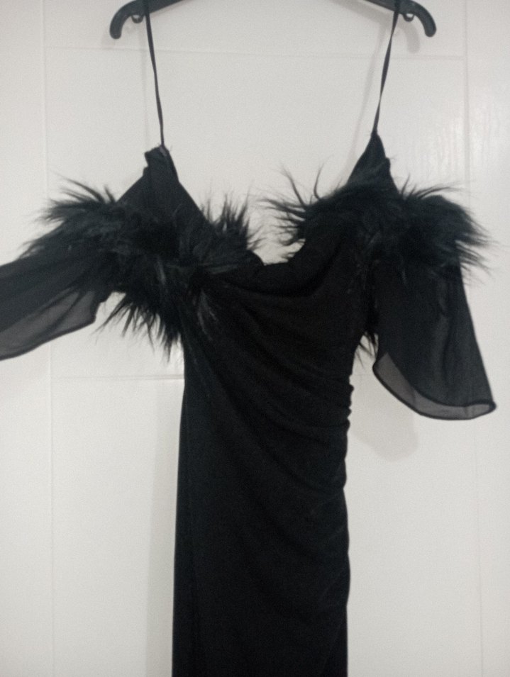 Siyah Kürklü Midi  Elbisesi - Görsel 3