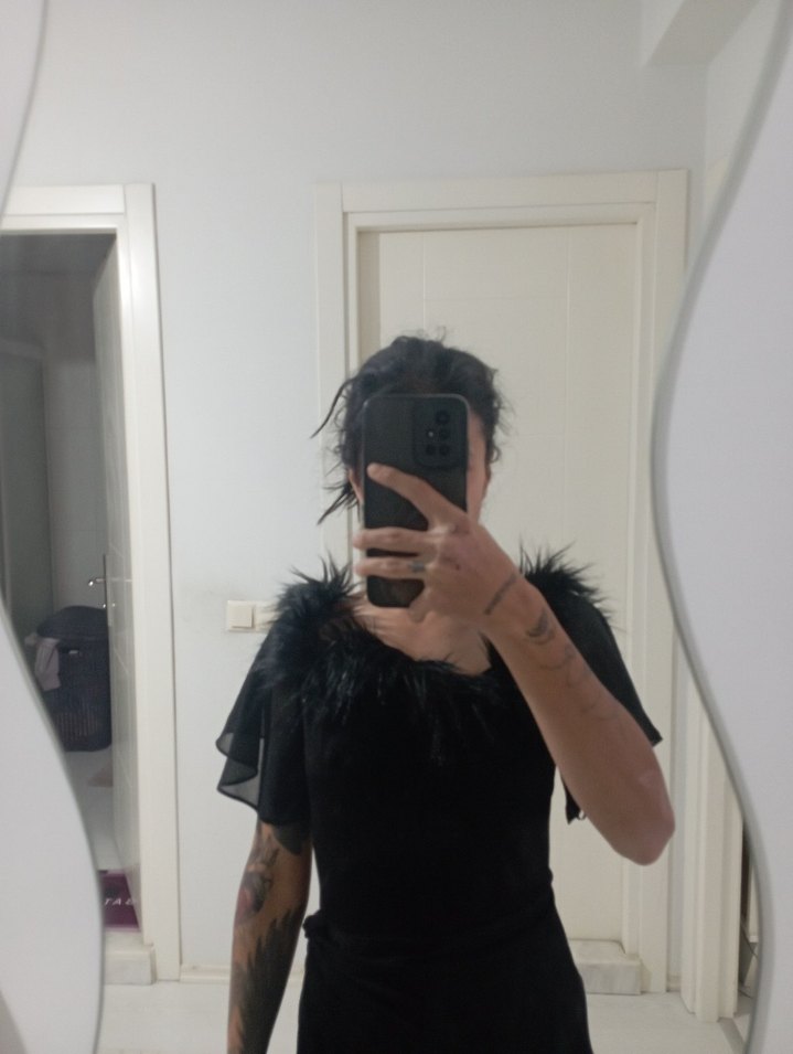 Siyah Kürklü Midi  Elbisesi - Görsel 2