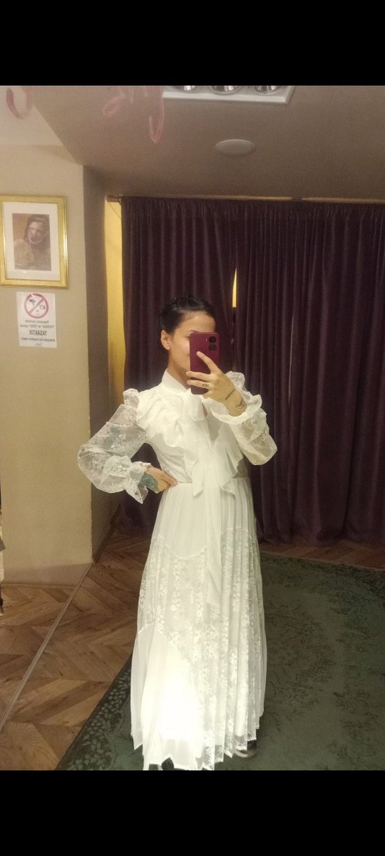 Şeffaf Detaylı Beyaz Uzun Bohem Elbise - Görsel 2