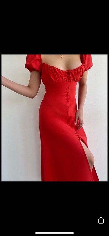 Zara Zara kırmızı düğme detaylı midi elbise