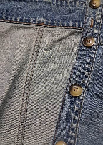 Düğmeli Midi Kot Etek - Görsel 4