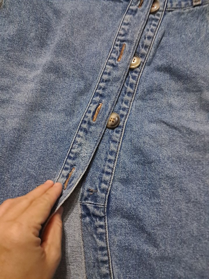 Düğmeli Midi Kot Etek - Görsel 2