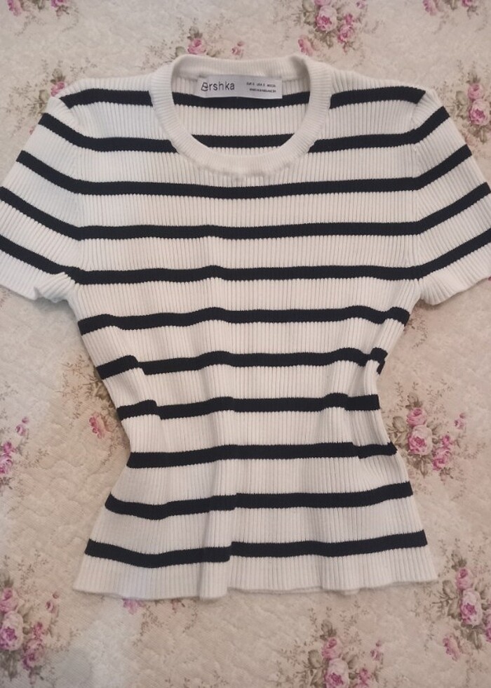 Bershka s cizgili triko crop  - Görsel 3