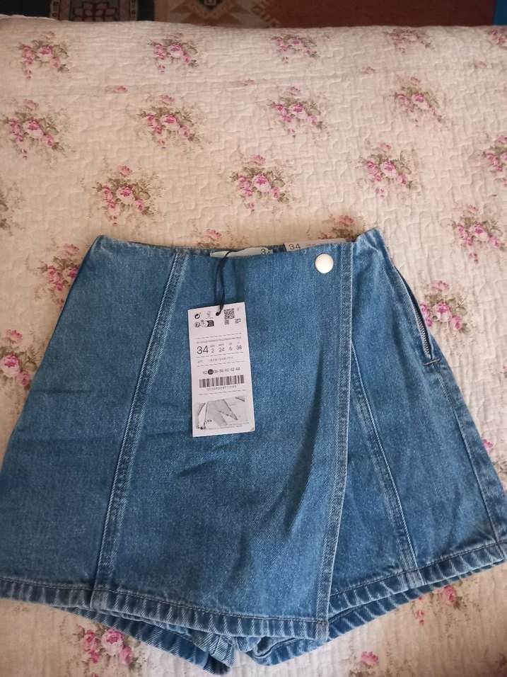 Düğmeli Mavi Denim Mini Etek - Görsel 2