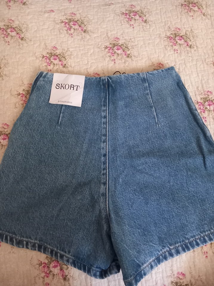 Düğmeli Mavi Denim Mini Etek - Görsel 5