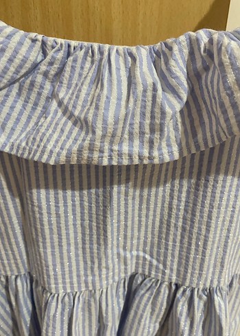 Mavi Çizgili Mini Bohem Elbise - Görsel 2