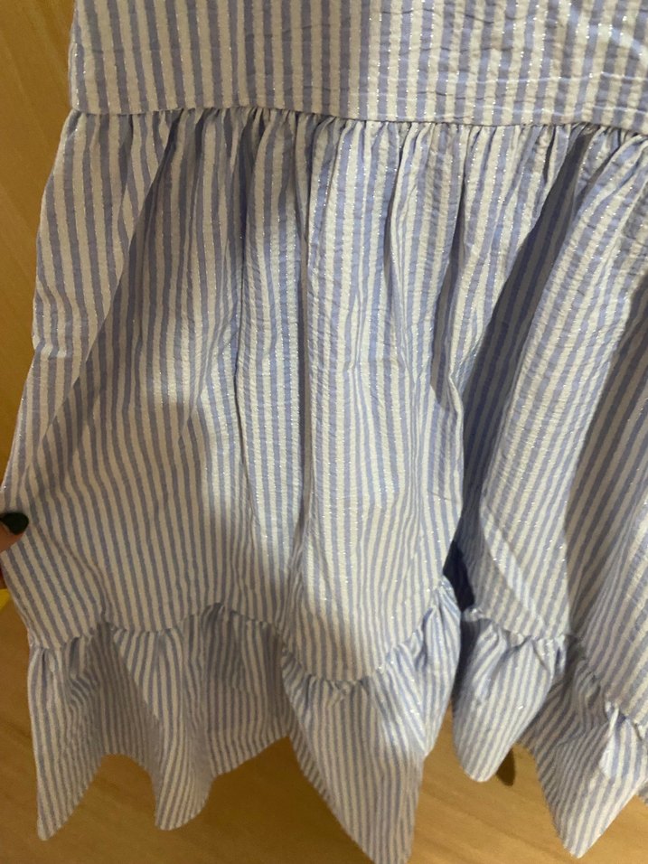 Mavi Çizgili Mini Bohem Elbise - Görsel 4