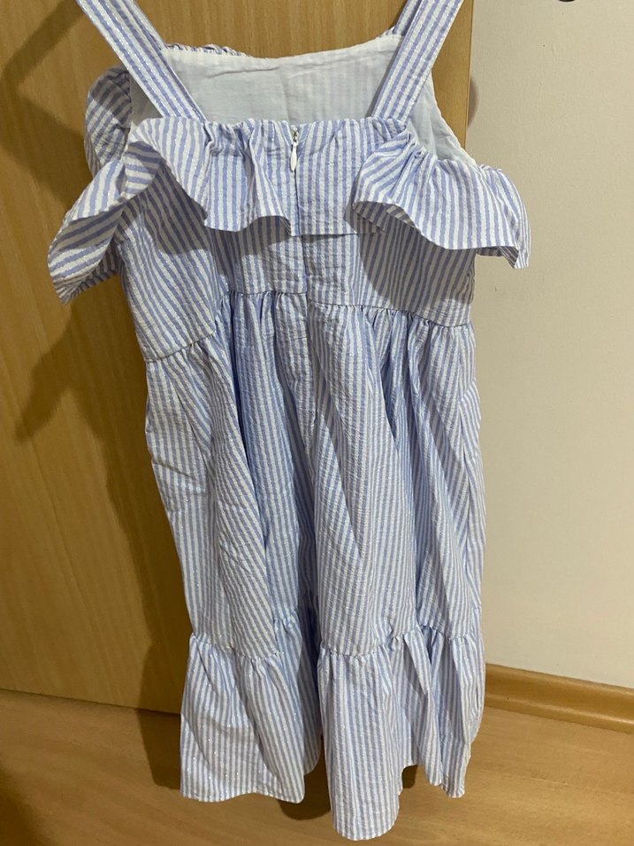 Mavi Çizgili Mini Bohem Elbise - Görsel 5