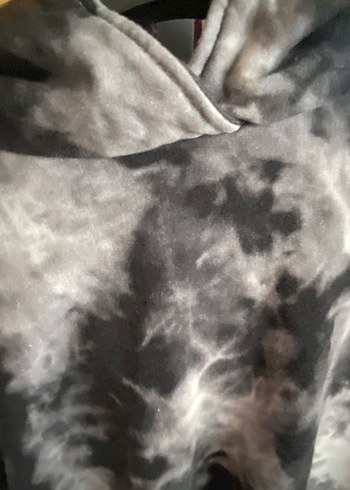 Gri Batik Desenli Kadın Kapüşonlu Sweatshirt - Görsel 2