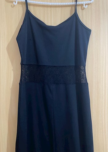 Dantelli Siyah dar  Uzun Askılı Elbise - Görsel 4