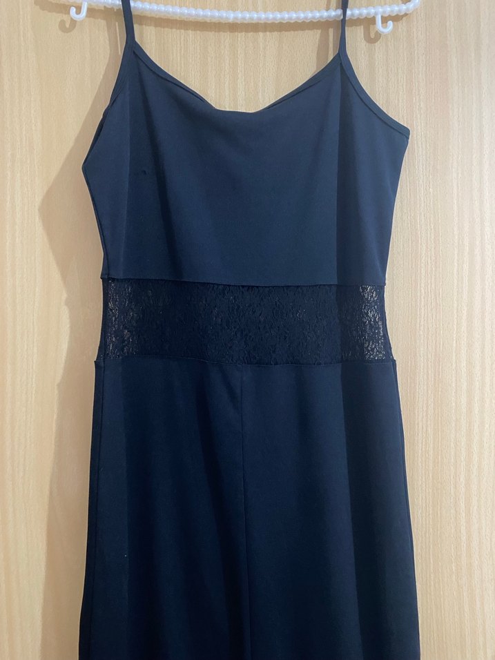 Dantelli Siyah dar  Uzun Askılı Elbise - Görsel 4