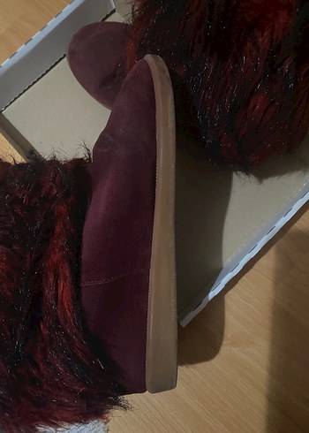 Bordo Kürklü Yün Kadın Topuklu Bot - Görsel 6