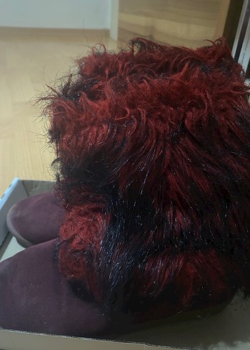 Bordo Kürklü Yün Kadın Topuklu Bot - Görsel 2