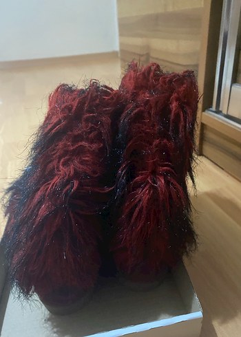 Bordo Kürklü Yün Kadın Topuklu Bot - Görsel 4