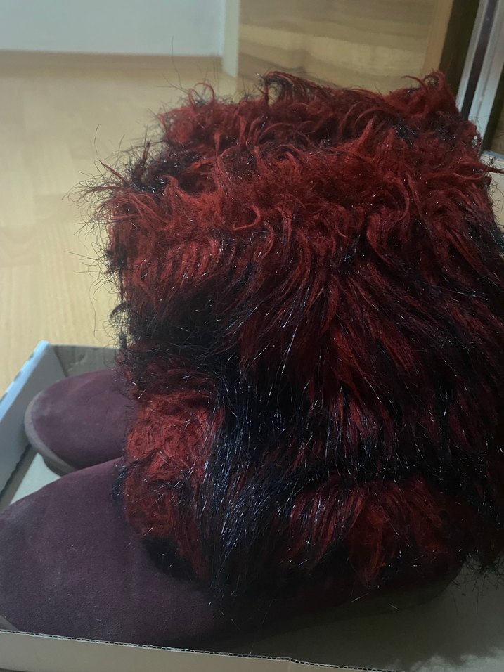 Bordo Kürklü Yün Kadın Topuklu Bot - Görsel 2