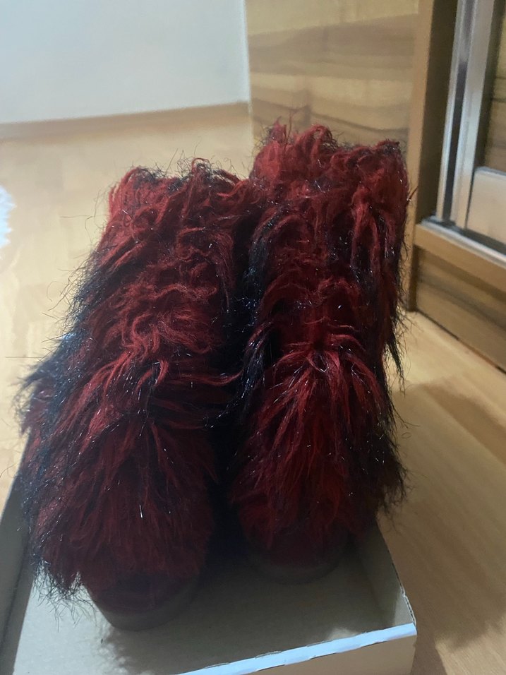 Bordo Kürklü Yün Kadın Topuklu Bot - Görsel 4