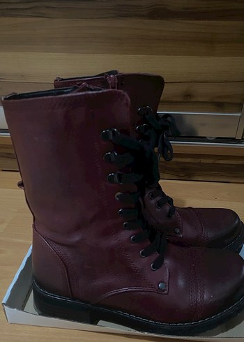 Bordo Deri Kadın Topuklu Bot - Görsel 3