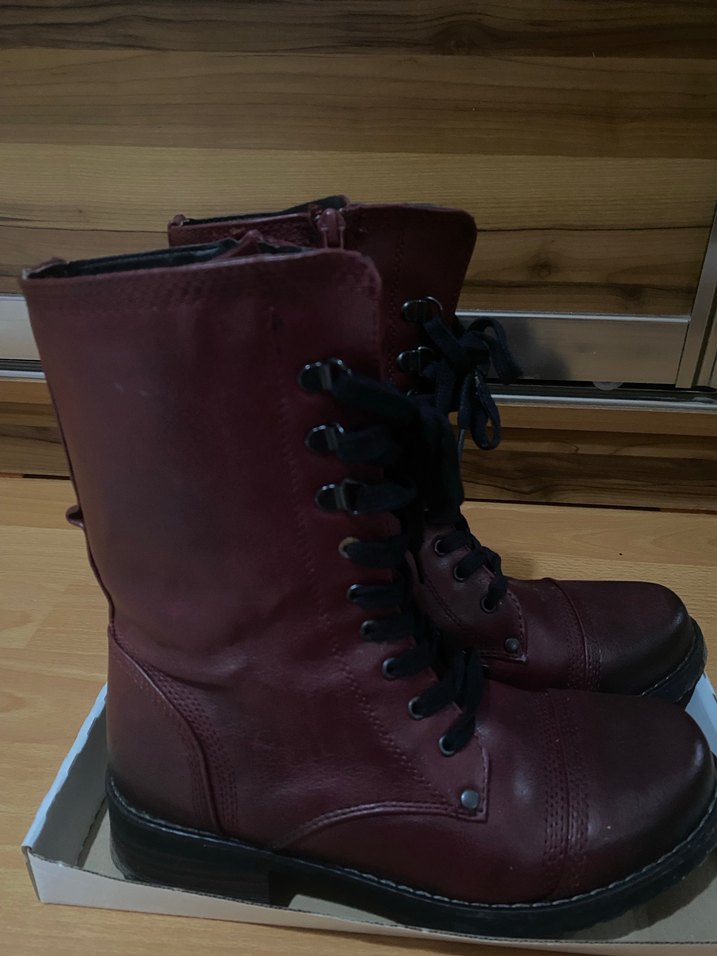 Bordo Deri Kadın Topuklu Bot - Görsel 3