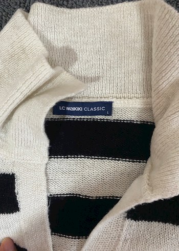 Kadın Siyah Beyaz Çizgili Triko Kazak - Görsel 5