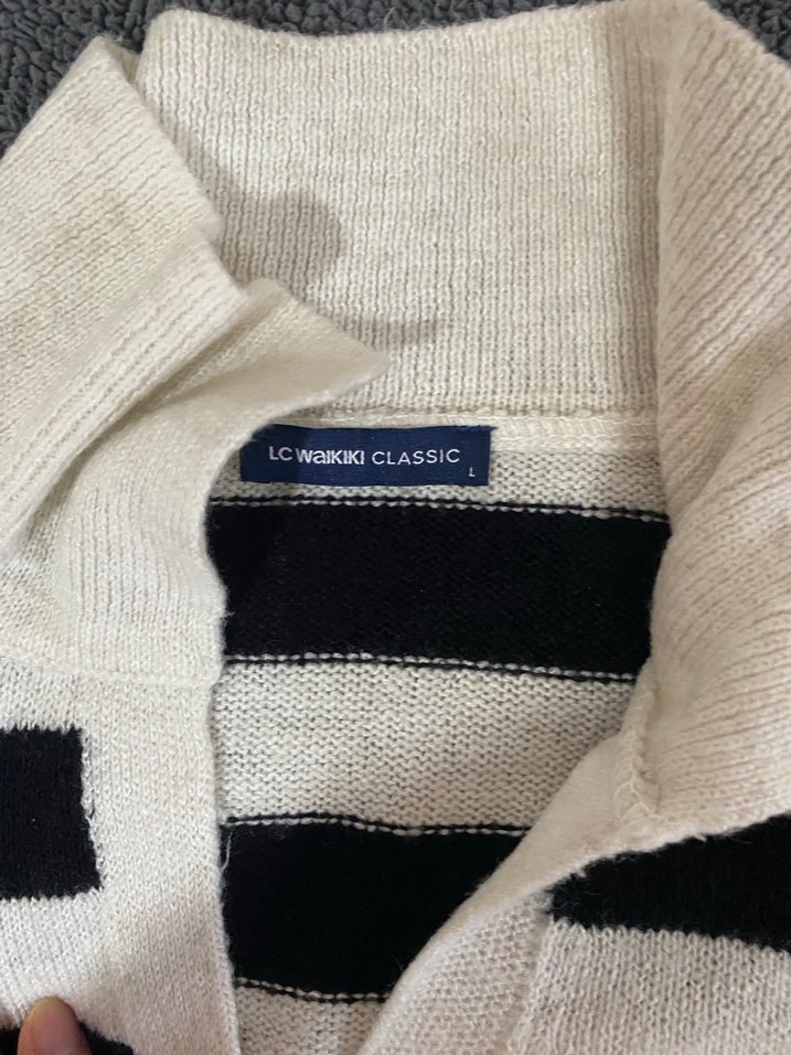 Kadın Siyah Beyaz Çizgili Triko Kazak - Görsel 5