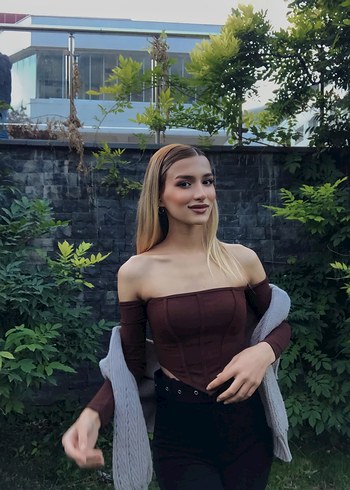 Diğer Koyu Kahverengi straplez kollu crop
