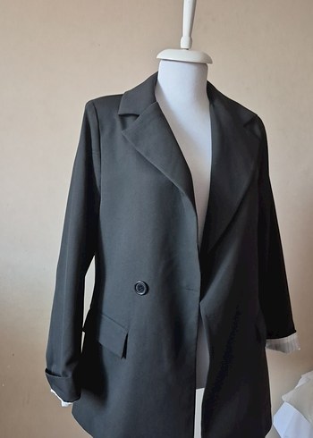 Gri Düğmeli Kadın Blazer Ceket