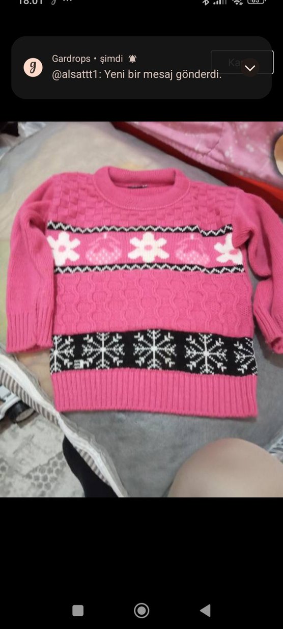 Çocuk Mavi Örgü Desenli Kazak - Görsel 3