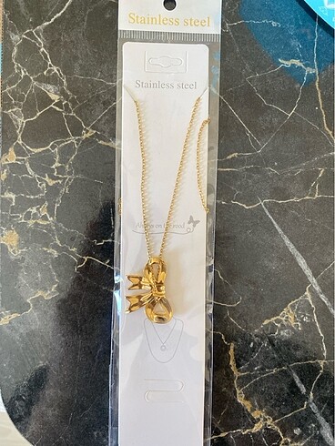 çelik paslanmaz kurdele gold kolye