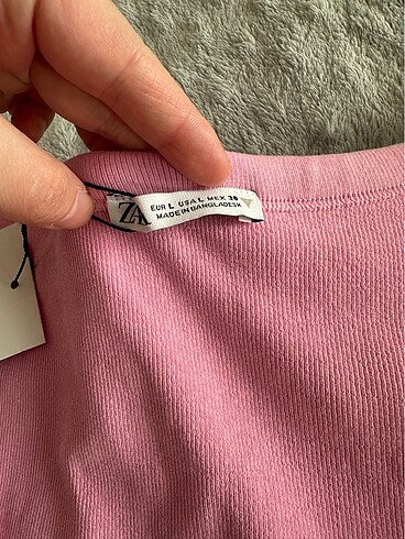 l Beden Zara fitilli bisiklet yaka kısa kollu tshirt pembe