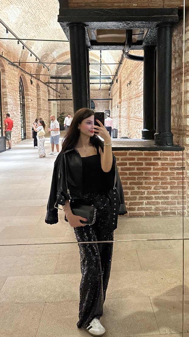 Kadın Siyah Kemerli Deri Biker Ceket - Görsel 2