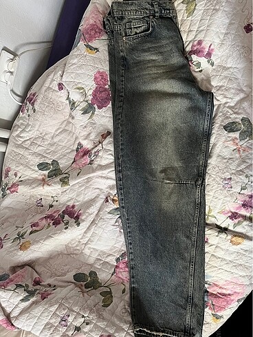 42 Beden siyah Renk eskitmeli beli ayarlanabilir baggy jean
