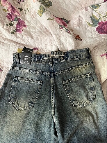Diğer eskitmeli beli ayarlanabilir baggy jean
