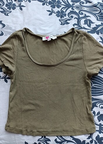kısa crop koton haki