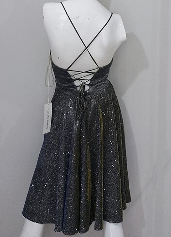 Simli Işıltılı Sırtı Çapraz İpli Abiye - Görsel 7