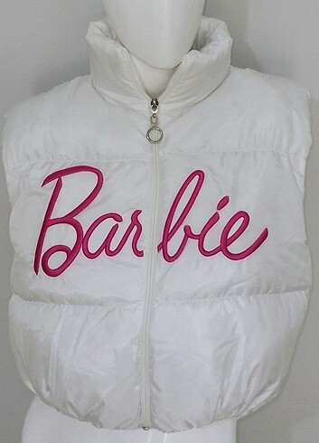 Barbie Crop Şişme Yelek Beyaz Pembe - Görsel 3